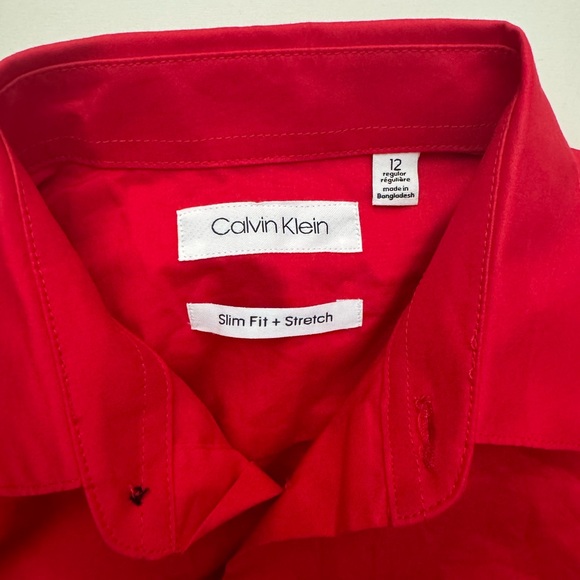 Calvin Klein boys button up dress shirt red size 12 regular slim fit long sleeve - Picture 6 of 9